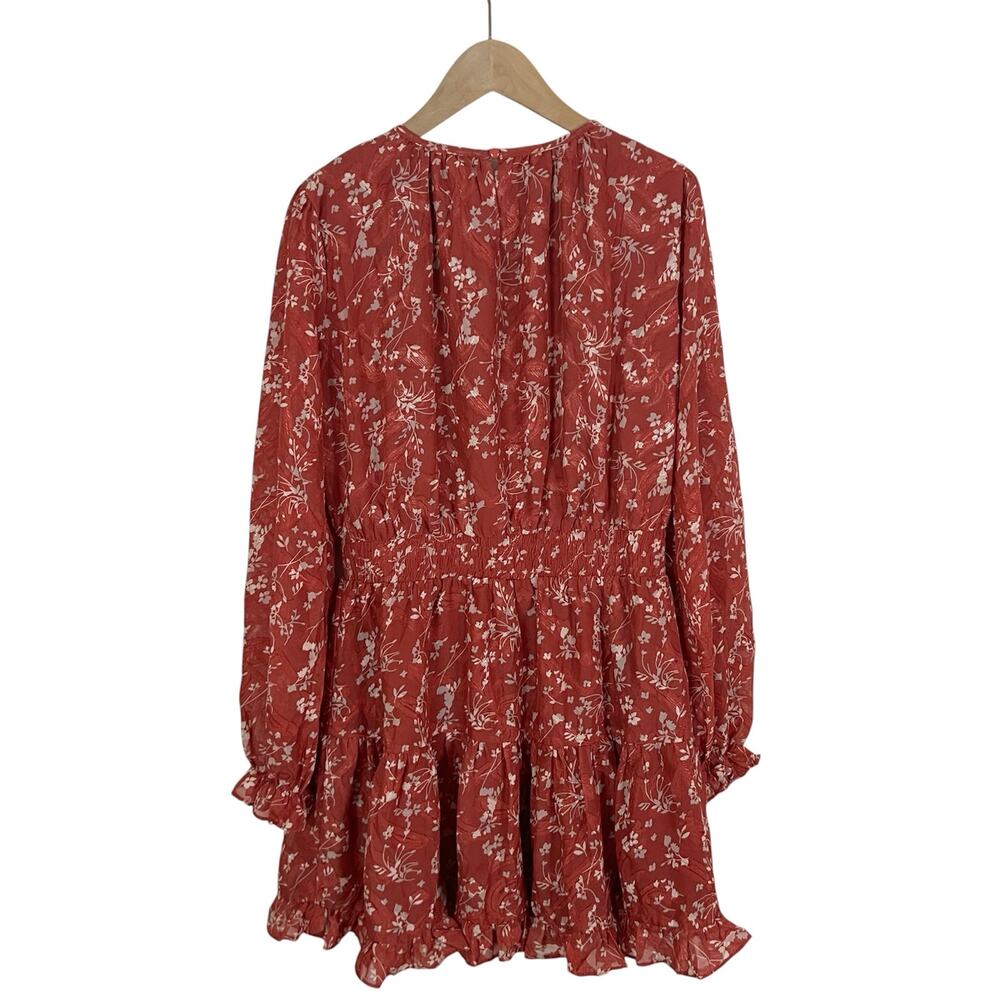 Lulus Too Cute Floral Print Smocked Long Sleeve Mini Dress Size Medium Red - Picture 5 of 9